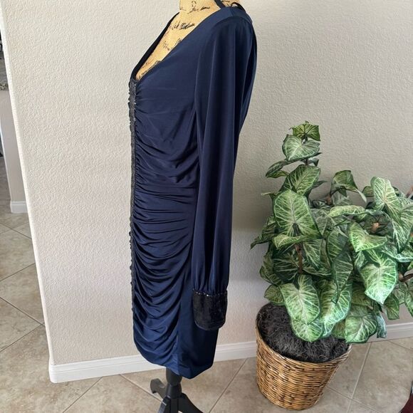 Miss Sixty M60 Navy Blue Ruched Sequin Dress - Size 10 - Picture 4 of 7